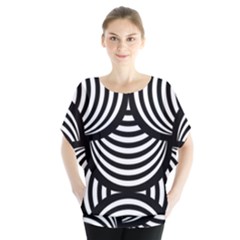 Abstract Black and White Shell Pattern Batwing Chiffon Blouse