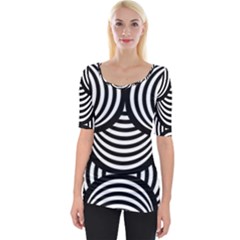 Abstract Black and White Shell Pattern Wide Neckline Tee