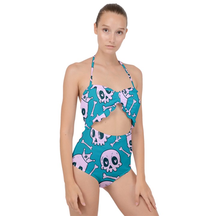 Skull Scallop Top Cut Out Swimsuit