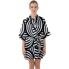 Abstract Black And White Shell Pattern Half Sleeve Satin Kimono  by SpinnyChairDesigns