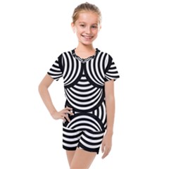 Abstract Black and White Shell Pattern Kids  Mesh Tee and Shorts Set