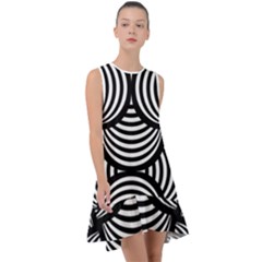 Abstract Black And White Shell Pattern Frill Swing Dress by SpinnyChairDesigns