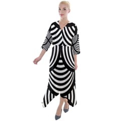 Abstract Black And White Shell Pattern Quarter Sleeve Wrap Front Maxi Dress by SpinnyChairDesigns