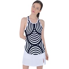 Abstract Black And White Shell Pattern Racer Back Mesh Tank Top