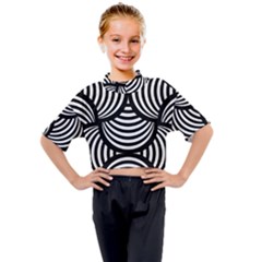 Abstract Black and White Shell Pattern Kids Mock Neck Tee