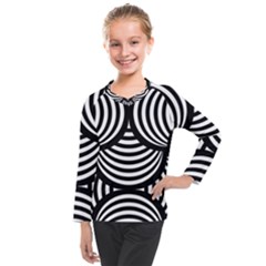 Abstract Black And White Shell Pattern Kids  Long Mesh Tee