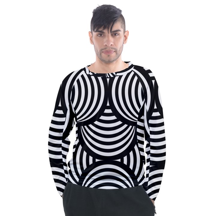 Abstract Black and White Shell Pattern Men s Long Sleeve Raglan Tee