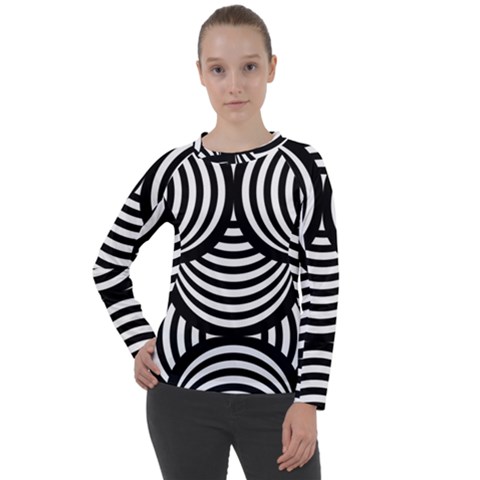 Abstract Black And White Shell Pattern Women s Long Sleeve Raglan Tee by SpinnyChairDesigns