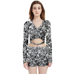 Black And White Grunge Stone Velvet Wrap Crop Top