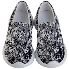 Black And White Grunge Stone Kids Lightweight Slip Ons by SpinnyChairDesigns