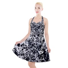 Black And White Grunge Stone Halter Party Swing Dress  by SpinnyChairDesigns