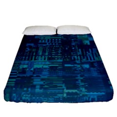 Blue Green Abstract Art Geometric Pattern Fitted Sheet (queen Size) by SpinnyChairDesigns