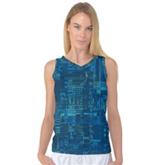 Blue Green Abstract Art Geometric Pattern Women s Basketball Tank Top by SpinnyChairDesigns