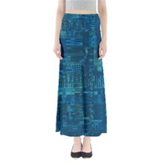 Blue Green Abstract Art Geometric Pattern Full Length Maxi Skirt by SpinnyChairDesigns