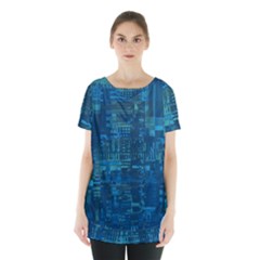 Blue Green Abstract Art Geometric Pattern Skirt Hem Sports Top by SpinnyChairDesigns