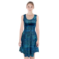 Blue Green Abstract Art Geometric Pattern Racerback Midi Dress by SpinnyChairDesigns