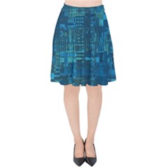 Blue Green Abstract Art Geometric Pattern Velvet High Waist Skirt by SpinnyChairDesigns