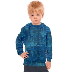 Blue Green Abstract Art Geometric Pattern Kids  Hooded Pullover by SpinnyChairDesigns