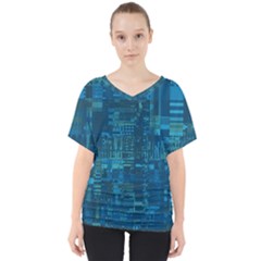 Blue Green Abstract Art Geometric Pattern V-neck Dolman Drape Top by SpinnyChairDesigns