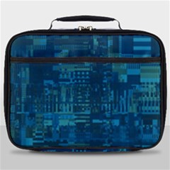 Blue Green Abstract Art Geometric Pattern Full Print Lunch Bag by SpinnyChairDesigns