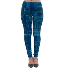 Blue Green Abstract Art Geometric Pattern Lightweight Velour Leggings by SpinnyChairDesigns