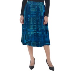 Blue Green Abstract Art Geometric Pattern Classic Velour Midi Skirt  by SpinnyChairDesigns