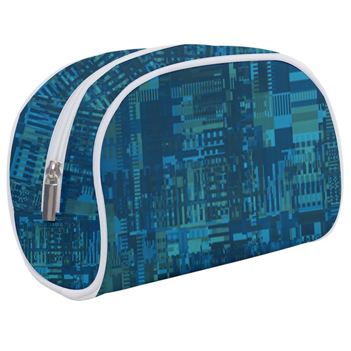 Blue Green Abstract Art Geometric Pattern Makeup Case (Medium)