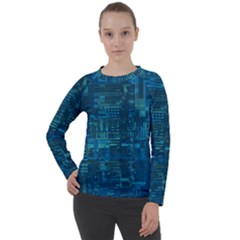 Blue Green Abstract Art Geometric Pattern Women s Long Sleeve Raglan Tee