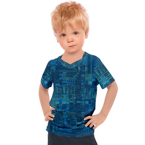 Blue Green Abstract Art Geometric Pattern Kids  Sports Tee by SpinnyChairDesigns