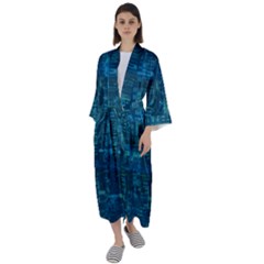 Blue Green Abstract Art Geometric Pattern Maxi Satin Kimono by SpinnyChairDesigns