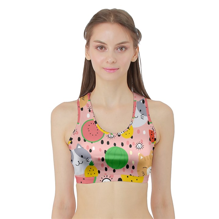 Cats and fruits  Sports Bra with Border