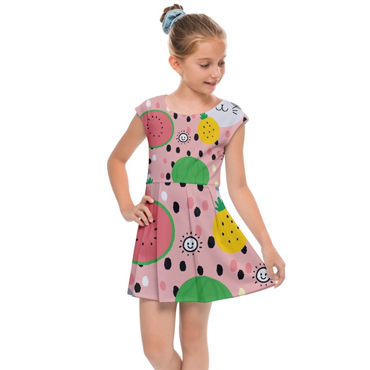 Cats and fruits  Kids  Cap Sleeve Dress