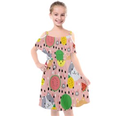 Cats And Fruits  Kids  Cut Out Shoulders Chiffon Dress by Sobalvarro