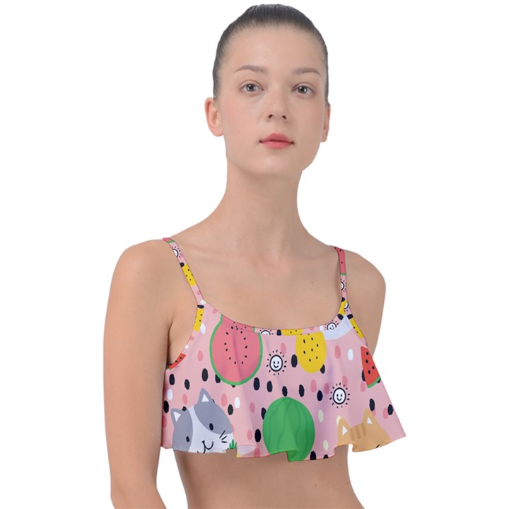 Cats and fruits  Frill Bikini Top