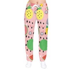 Cats And Fruits  Women Velvet Drawstring Pants by Sobalvarro