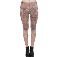 Tea Rose Pink And Brown Abstract Art Color Capri Leggings  by SpinnyChairDesigns