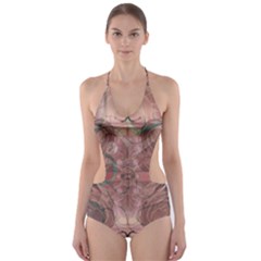 Tea Rose Pink And Brown Abstract Art Color Cut-out One Piece Swimsuit by SpinnyChairDesigns