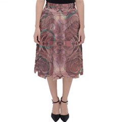 Tea Rose Pink And Brown Abstract Art Color Classic Midi Skirt by SpinnyChairDesigns