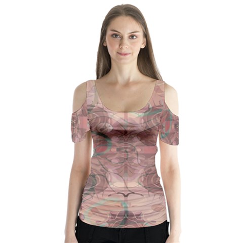 Tea Rose Pink And Brown Abstract Art Color Butterfly Sleeve Cutout Tee  by SpinnyChairDesigns