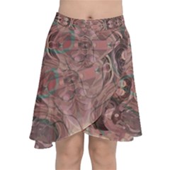 Tea Rose Pink And Brown Abstract Art Color Chiffon Wrap Front Skirt by SpinnyChairDesigns