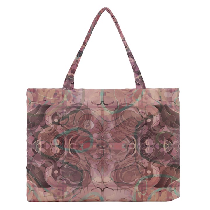 Tea Rose Pink and Brown Abstract Art Color Zipper Medium Tote Bag