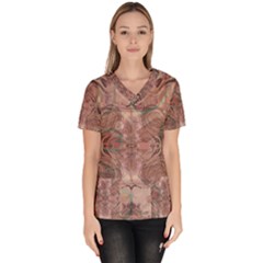 Tea Rose Pink And Brown Abstract Art Color Women s V-neck Scrub Top by SpinnyChairDesigns