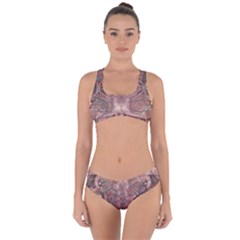 Tea Rose Pink And Brown Abstract Art Color Criss Cross Bikini Set by SpinnyChairDesigns