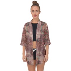 Tea Rose Pink And Brown Abstract Art Color Open Front Chiffon Kimono by SpinnyChairDesigns