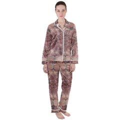 Tea Rose Pink And Brown Abstract Art Color Satin Long Sleeve Pyjamas Set by SpinnyChairDesigns