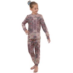 Tea Rose Pink And Brown Abstract Art Color Kids  Long Sleeve Set  by SpinnyChairDesigns