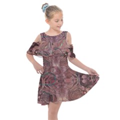 Tea Rose Pink And Brown Abstract Art Color Kids  Shoulder Cutout Chiffon Dress by SpinnyChairDesigns