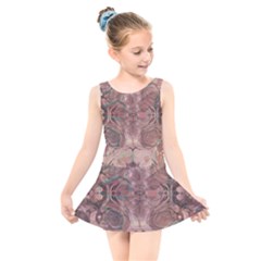 Tea Rose Pink And Brown Abstract Art Color Kids  Skater Dress Swimsuit by SpinnyChairDesigns