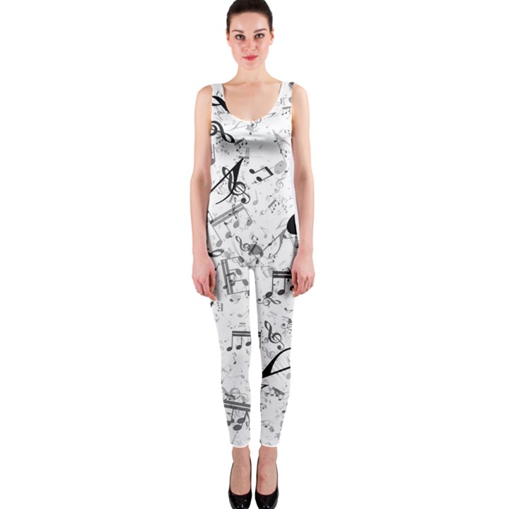 Black and White Music Notes One Piece Catsuit