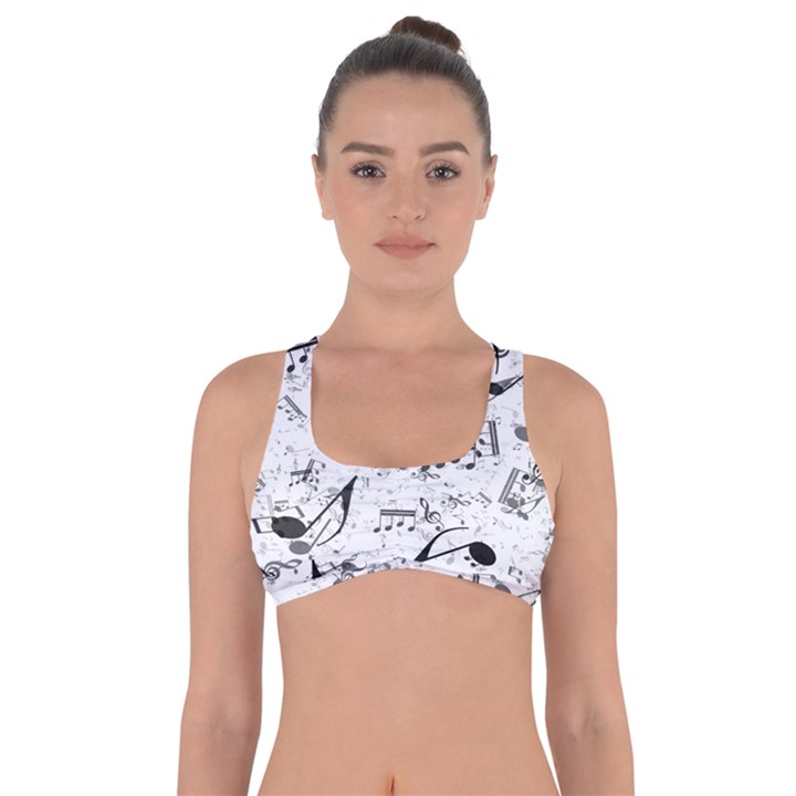 Black and White Music Notes Got No Strings Sports Bra